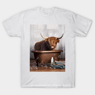 Highland Cow in a Bathtub T-Shirt